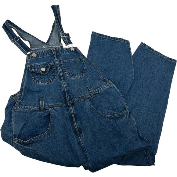 Vintage 90s Womens Jordache Blue Denim Jean Bibs Overalls W/ Zip Down Front Sz M - Picture 1 of 11